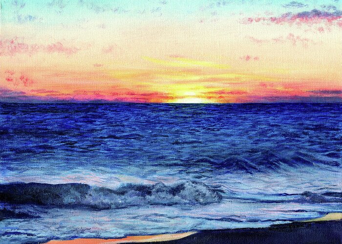 Ocean Greeting Card featuring the painting Seaside Sunset by Shana Rowe Jackson