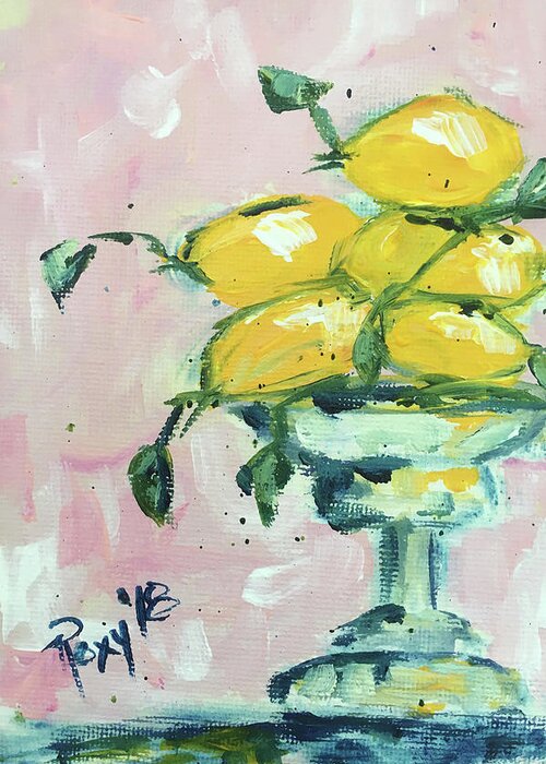 Lemon Greeting Card featuring the painting Lemon Pedestal by Roxy Rich