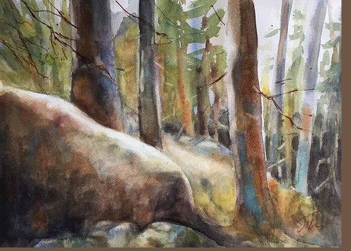 Watercolor Greeting Card featuring the painting Lost in the Woods #1 by Judith Levins