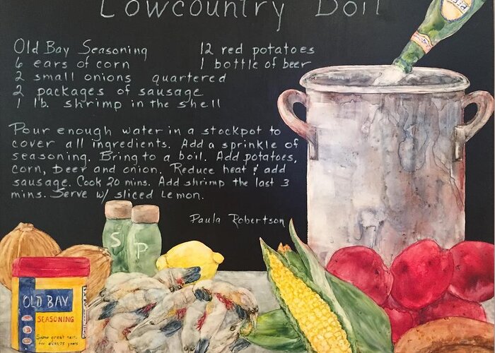 South Carolina Greeting Card featuring the painting Low Country Boil #1 by Paula Robertson