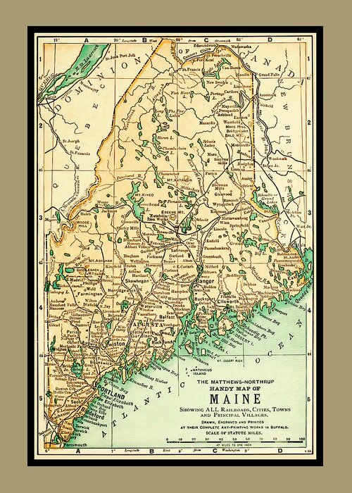 Maine Greeting Card featuring the photograph Maine Antique Map 1891 #1 by Phil Cardamone