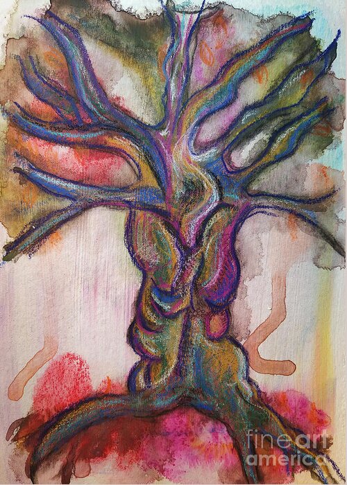 Tree Greeting Card featuring the mixed media Mighty Tree #1 by Mimulux Patricia No