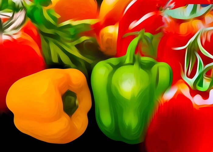 Red Peppers Greeting Card featuring the digital art Mixed Peppers by Gayle Price Thomas