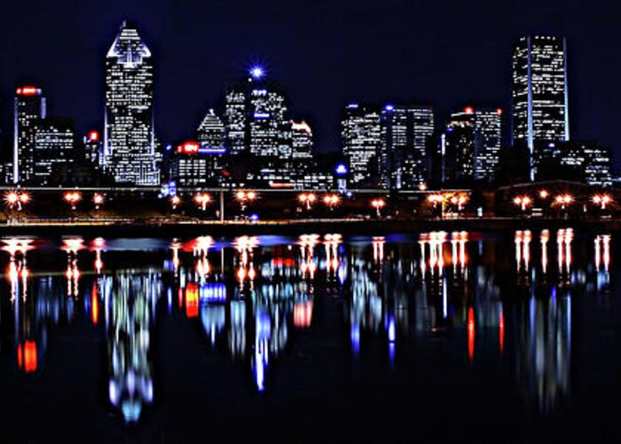  Montreal Greeting Card featuring the photograph Montreal Skyline by night by Frederic Bourrigaud