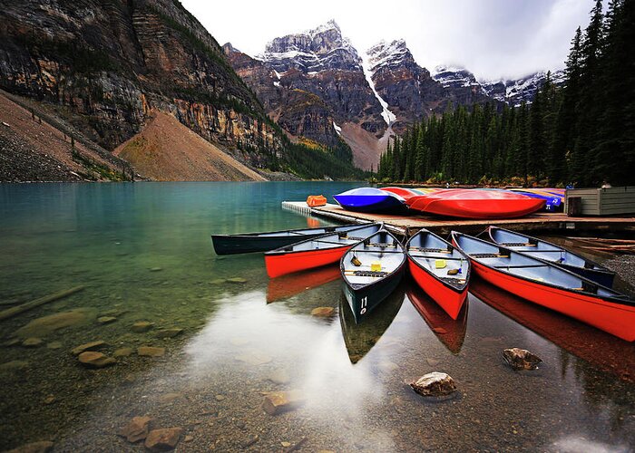 Moraine Lake Greeting Card featuring the photograph Moraine Lake in Banff National Park #1 by Shixing Wen
