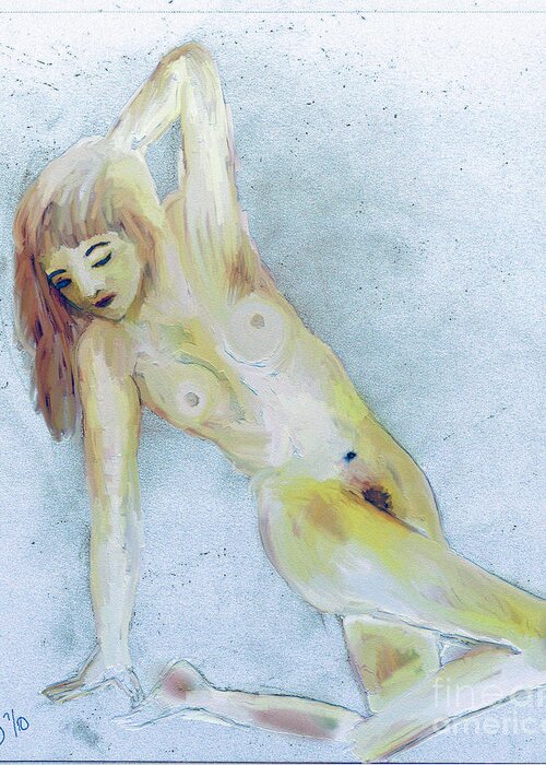 Female Nude Greeting Card featuring the digital art Morning Stretch by Shelley Jones
