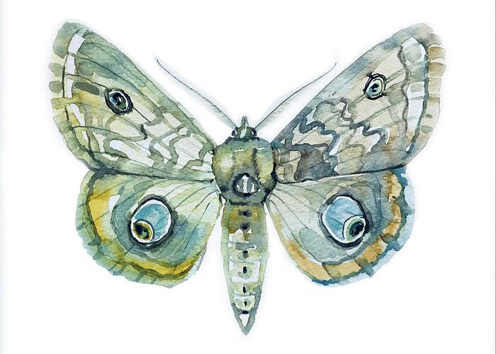 Facemask Greeting Card featuring the painting Moth #2 by Luisa Millicent