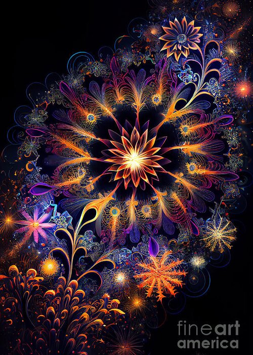 Series Greeting Card featuring the digital art Fireworks magic #4 by Sabantha