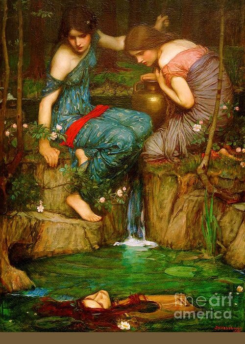 John William Waterhouse Greeting Card featuring the painting Nymphs Finding the Head of Orpheus - 1905 by John William Waterhouse