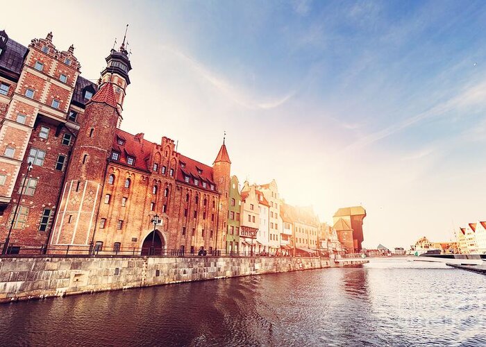 Gdansk Greeting Card featuring the photograph Old town of Gdansk Danzig in Poland. Zuraw crane #1 by Michal Bednarek