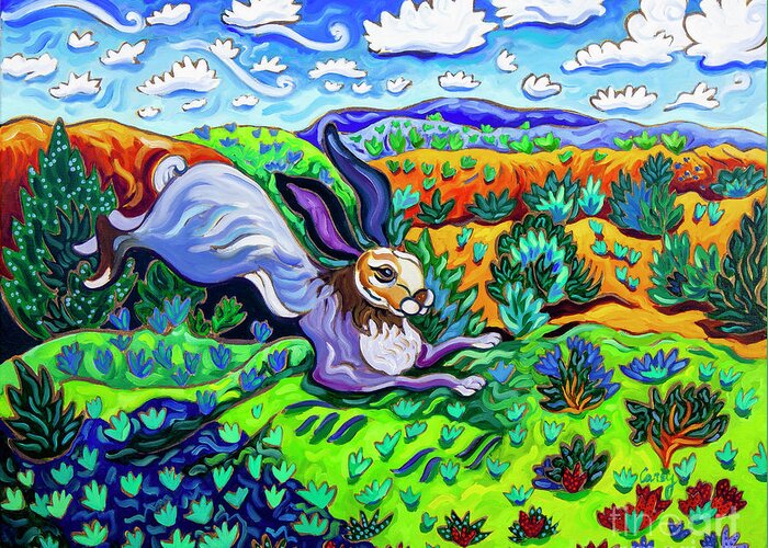 Santa Fe Paintings Greeting Card featuring the painting Out Where the Lean Jack Hops Along #1 by Cathy Carey