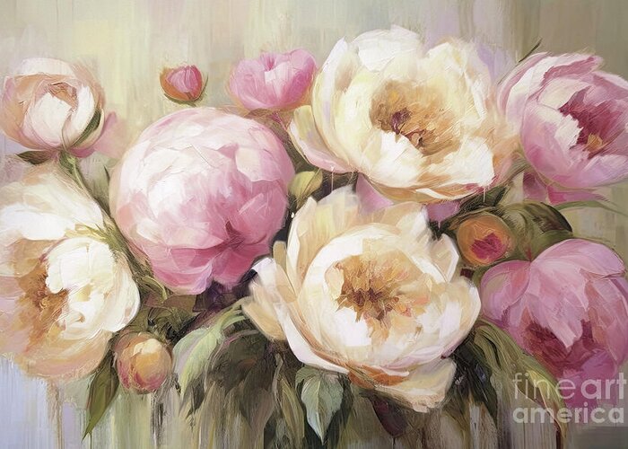 Peony Greeting Card featuring the painting Soft Peony Botanicals by Tina LeCour