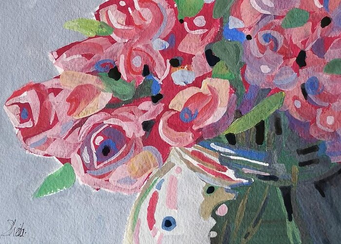 Still Life Greeting Card featuring the painting Pink Roses by Sheila Romard