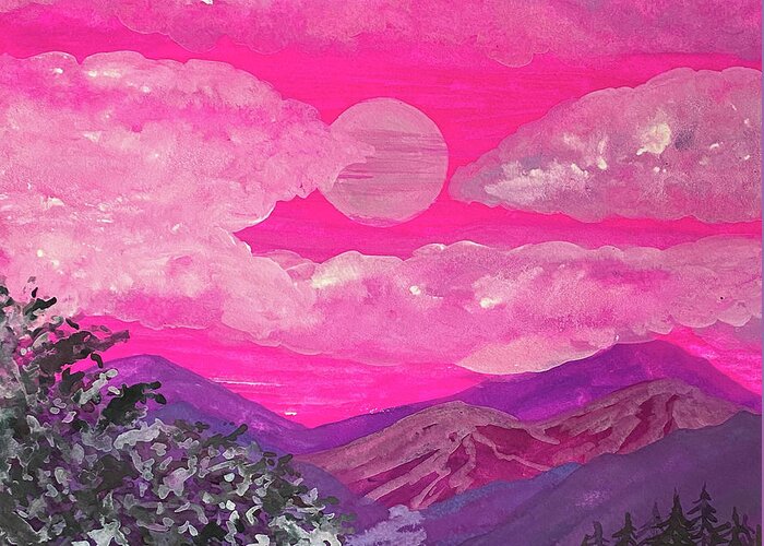 Pink Greeting Card featuring the painting Pink Sky #1 by Lisa Neuman