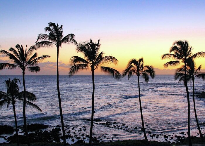 Hawaii Greeting Card featuring the photograph Poipu Palms at Sunset by Robert Carter