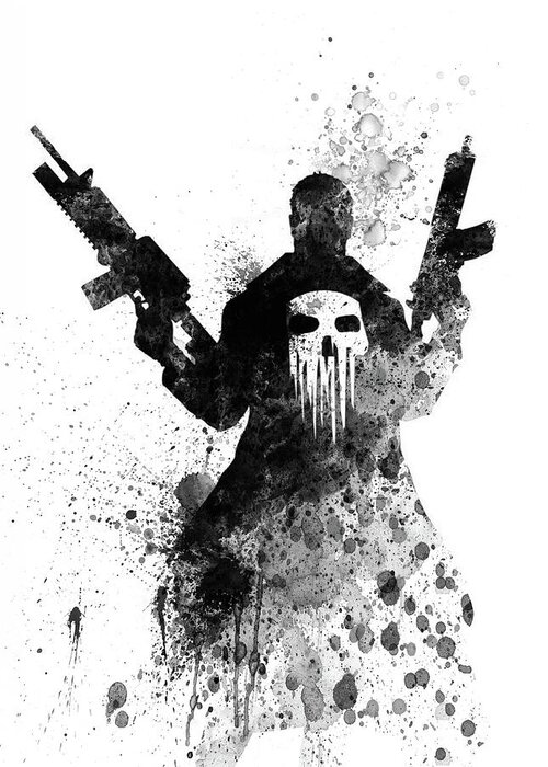 Punisher Greeting Card featuring the mixed media Punisher Watercolor #1 by Naxart Studio