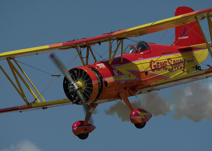 Red Greeting Card featuring the photograph Red and Yellow Airplane #2 by Carolyn Hutchins