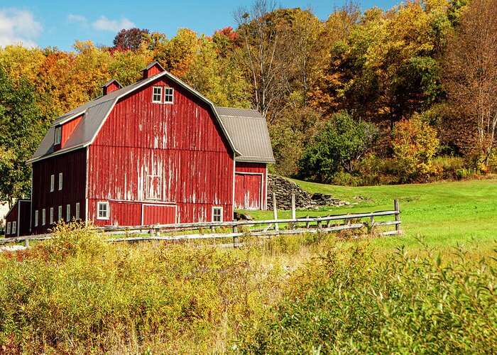 Rural Greeting Card featuring the photograph Red Barn Farm #1 by Cathy Kovarik