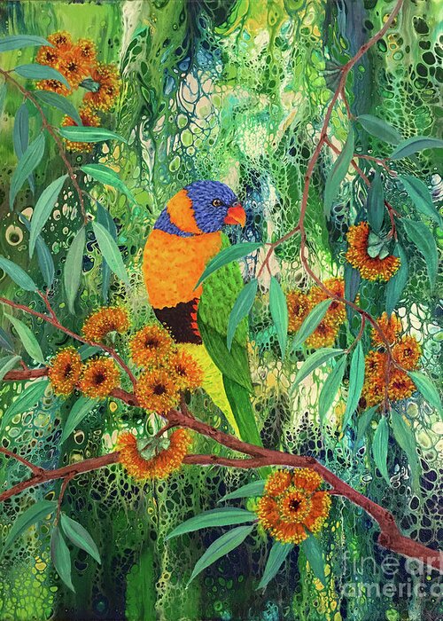 Lorikeet Greeting Card featuring the painting Red-collared Lorikeet by Lucy Arnold