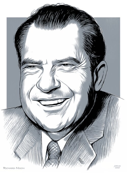 Richard Nixon Greeting Card featuring the digital art Richard Nixon #1 by Greg Joens