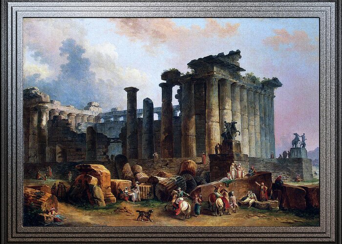 Ruins Of A Doric Temple Greeting Card featuring the painting Ruins of a Doric Temple by Hubert Robert by Rolando Burbon