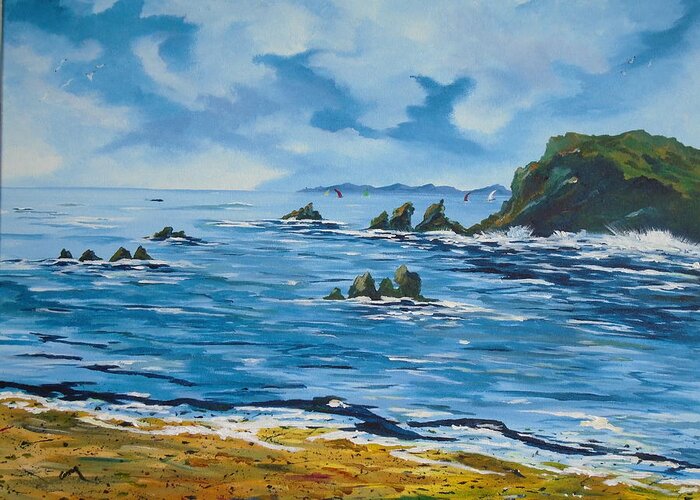 Kinsale Greeting Card featuring the painting Sailing at the Old Head of Kinsale by Conor Murphy