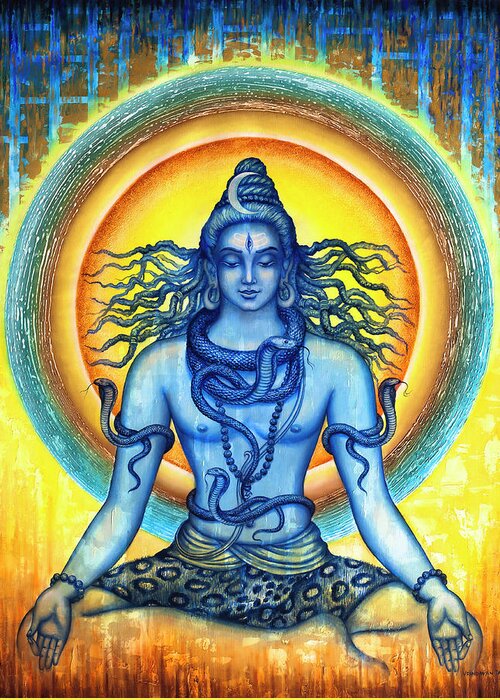 Shiva Greeting Card featuring the painting Shiva #1 by Vrindavan Das