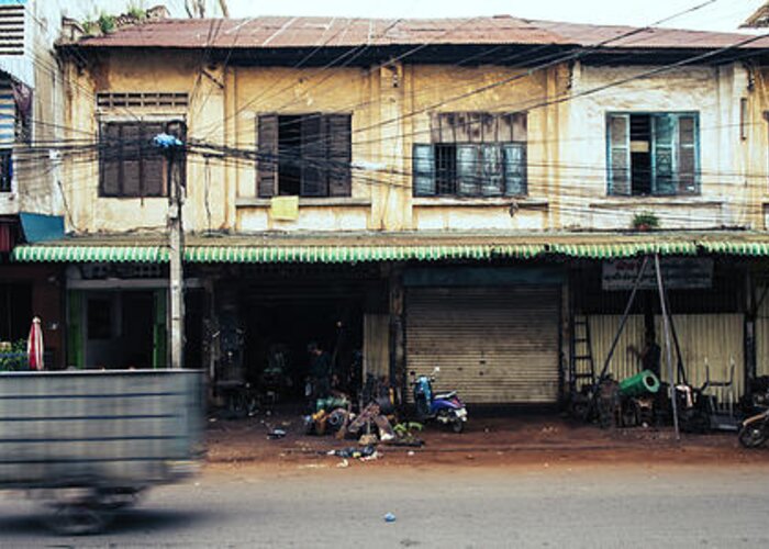 Panoramic Greeting Card featuring the photograph Siem Reap street cambodia #1 by Sonny Ryse