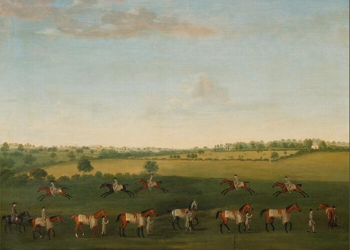 Francis Sartorius Greeting Card featuring the painting Sir Charles Warre Malet's String of Racehorses at Exercise by Francis Sartorius