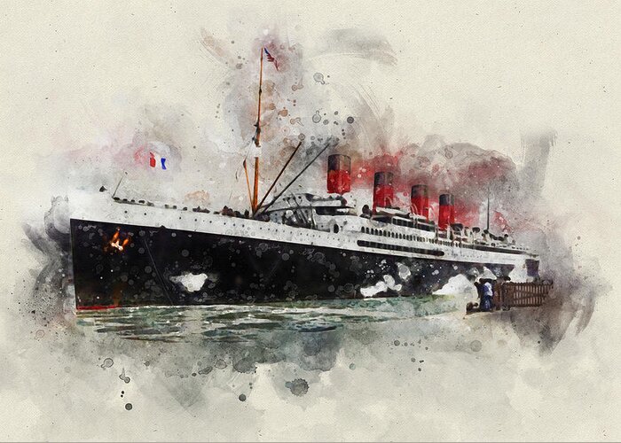 Steamer Greeting Card featuring the digital art S.S. France 1910 by Geir Rosset