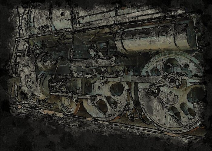 Locomotive Greeting Card featuring the mixed media Steel Wheels by Christopher Reed