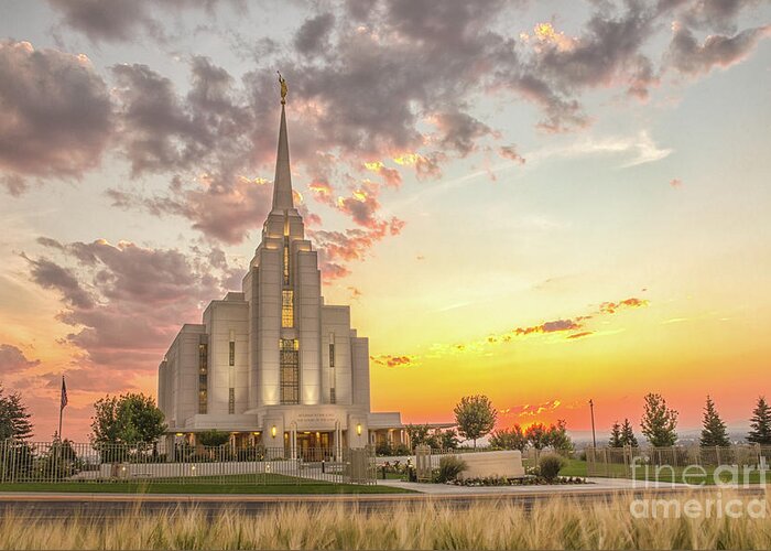 Horizontal Greeting Card featuring the photograph Summer Sunset - Rexburg Idaho Temple #1 by Bret Barton