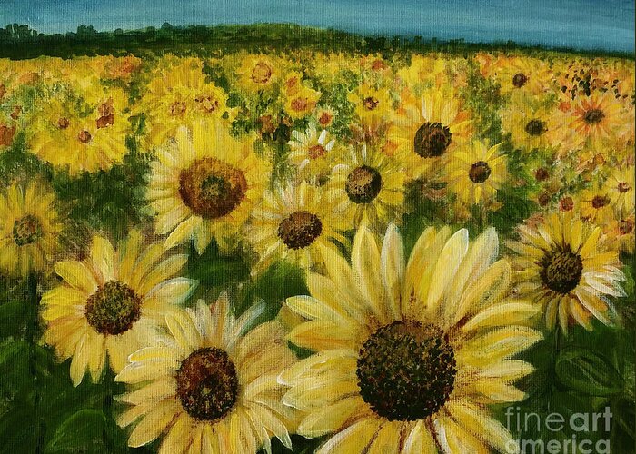 Sunflowers Greeting Card featuring the painting Sunflower Field by Deb Stroh-Larson