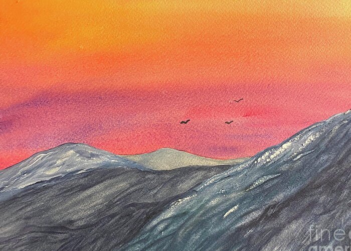 Sunset Greeting Card featuring the painting Sunset Mountains #1 by Lisa Neuman
