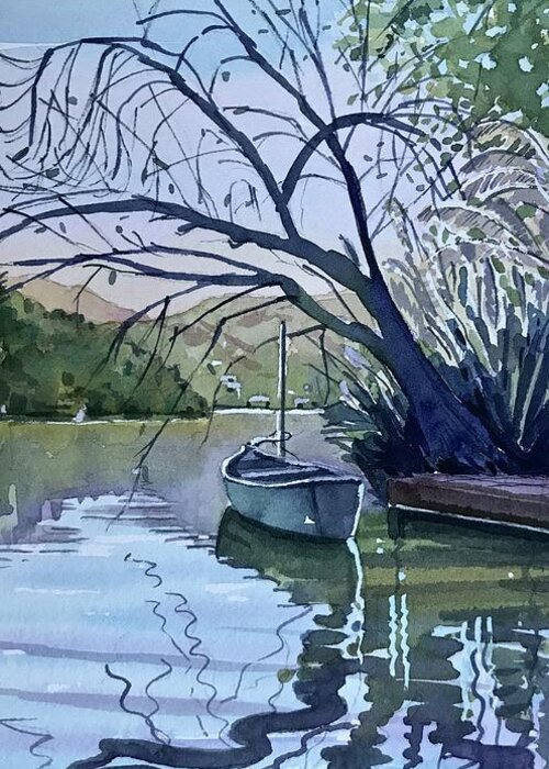 Canoe Greeting Card featuring the painting The Lonely Canoe by Luisa Millicent