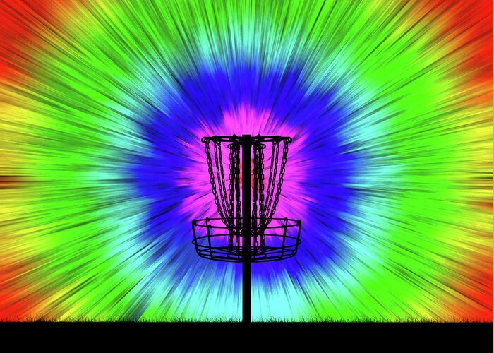 Disc Golf Greeting Card featuring the digital art Tie Dye Disc Golf Basket by Phil Perkins