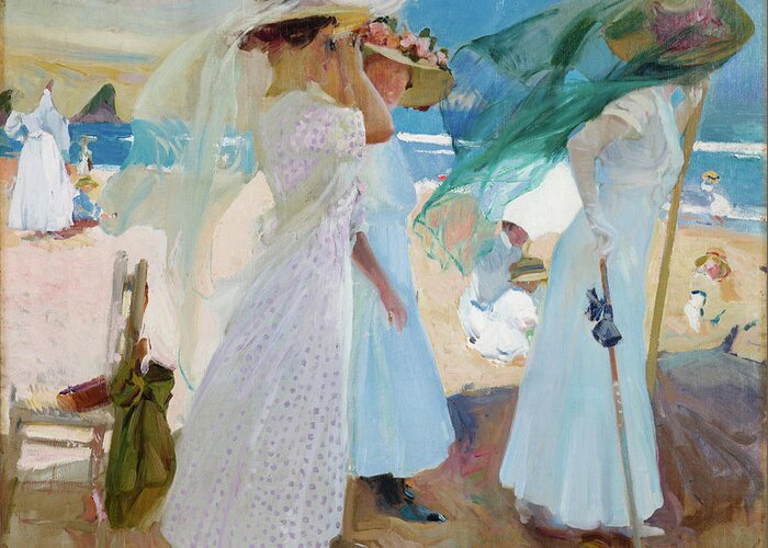 Women Greeting Card featuring the painting Under the Awning, Zarauz #2 by Joaquin Sorolla
