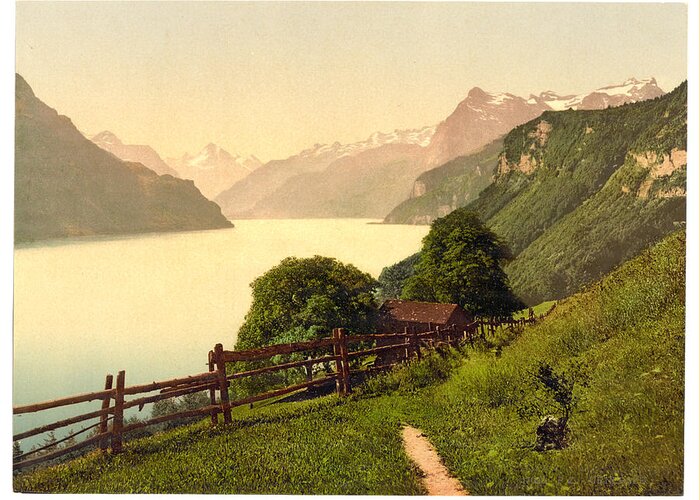 Illustration Greeting Card featuring the painting Urnersee General View Lake Lucerne Switzerland #1 by MotionAge Designs