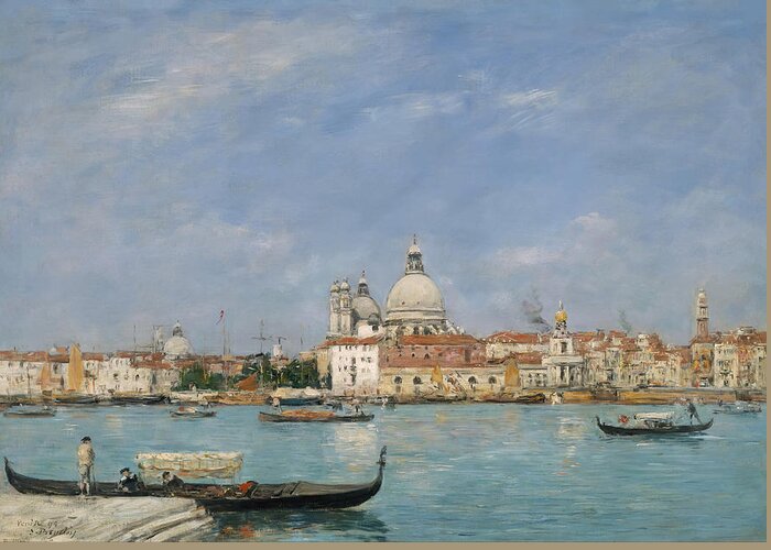 Eugene Louis Boudin Greeting Card featuring the painting Santa Maria della Salute from San Giorgio by Eugene Louis Boudin by Mango Art