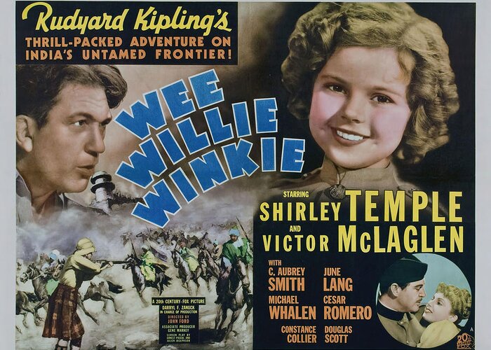 Shirley Temple Greeting Card featuring the photograph VICTOR MCLAGLEN and SHIRLEY TEMPLE in WEE WILLIE WINKIE -1937-, directed by JOHN FORD. #1 by Album