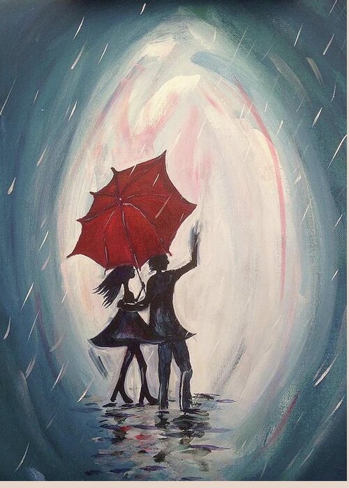 Lovers Greeting Card featuring the painting Walking in the Rain by Roxy Rich