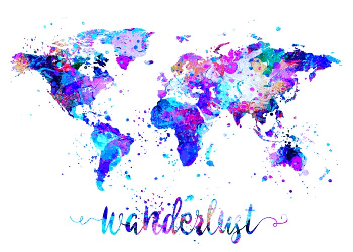 Wanderlust Greeting Card featuring the painting Wanderlust World Map Art #1 by Zuzi 's