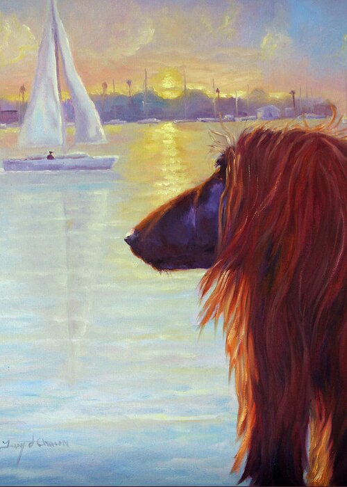 Afghan Hound Greeting Card featuring the painting Watching the Sailboats #1 by Terry Chacon
