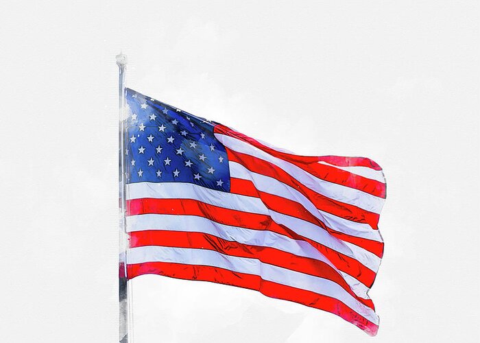 Watercolor Greeting Card featuring the digital art Watercolor painting illustration of American flag isolated over a white background by Maria Kray