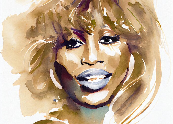 Tina Turner Greeting Card featuring the mixed media Watercolour Of Tina Turner #1 by Smart Aviation