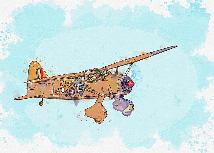 Westland Greeting Card featuring the painting WESTLAND LYSANDER IIIa in watercolor ca by Ahmet Asar #1 by Celestial Images
