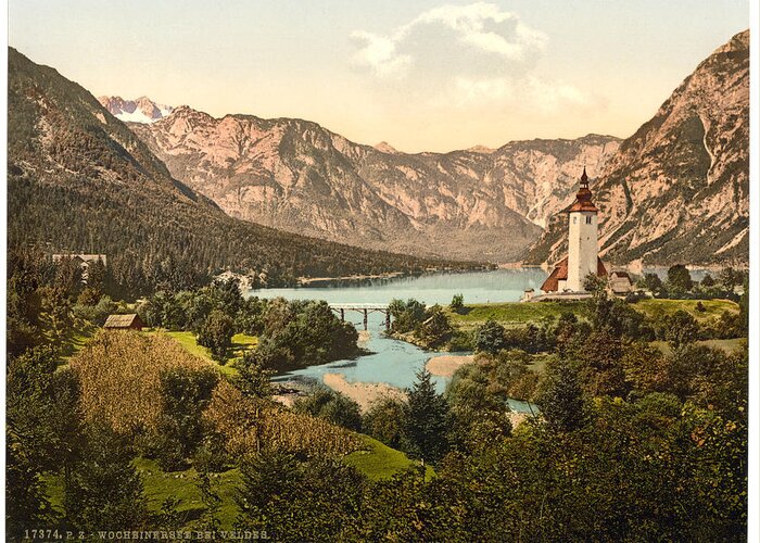 Antique Greeting Card featuring the painting Wocheiner Lake Carniola Austro Hungary #1 by MotionAge Designs