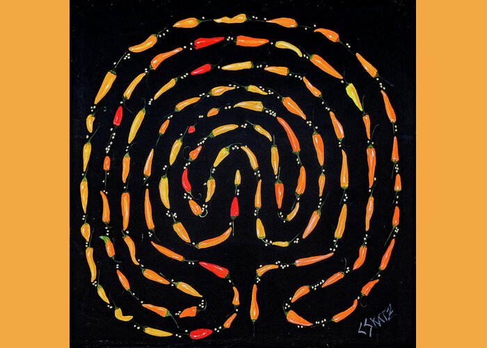 Chilis Greeting Card featuring the painting 100 Chili Labyrinth by Cyndie Katz