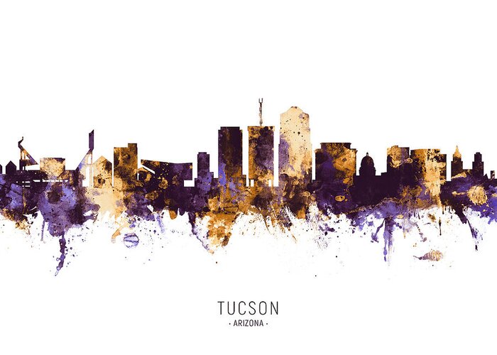 Tucson Greeting Card featuring the digital art Tucson Arizona Skyline #11 by Michael Tompsett