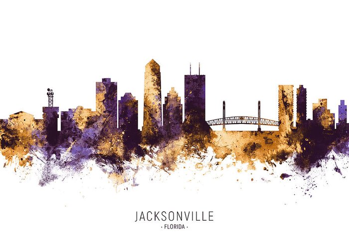 Jacksonville Greeting Card featuring the digital art Jacksonville Florida Skyline #12 by Michael Tompsett